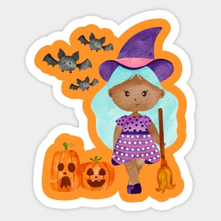 Witch with pumpkins and bats Sticker